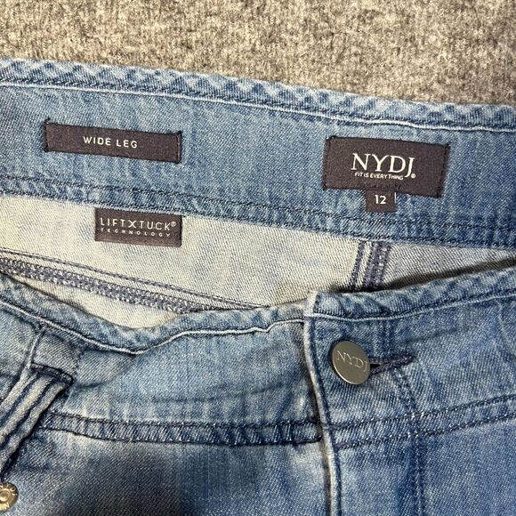 NYDJ Jeans Women's 12 Blue Wide Leg Stretch Denim Lift Tuck Technology Flare 70s - Picture 7 of 10